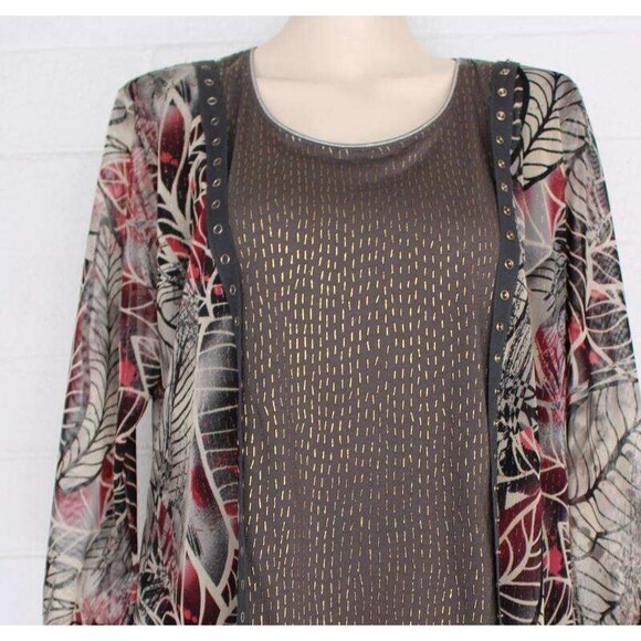 ANAC by Kimi XL Art to Wear Multi Fabric Grommet Trim Colorful Pullover Y2K Top - Picture 3 of 6